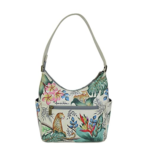 Anuschka Women's Hand Painted Genuine Vegetable Tanned Leather Hobo - Jungle Queen Ivory