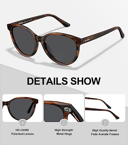 AVAWAY Fashion Sunglasses for Women Polarised UV Protection Ladies Eyewear for Photography Wandern Travelling Driving, Acetate Frame, Category 3