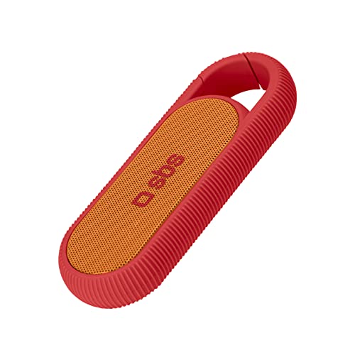 SBS Compact 2W Wireless Speaker, 300mAh Battery & Belt Hook, USB Charging Cable Included - Red