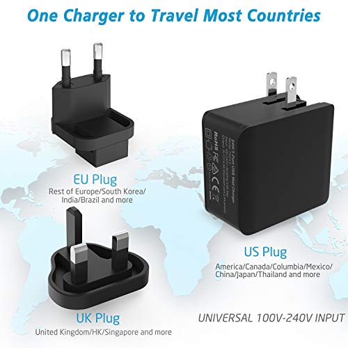 Tintec USB Charger Plug, Universal USB Plug UK/US/EU 3 Ports Rapid 24W/5V 4.8A AC Power Adapter Charger with Fast Charging for Apple iPad, iPhone, Samsung