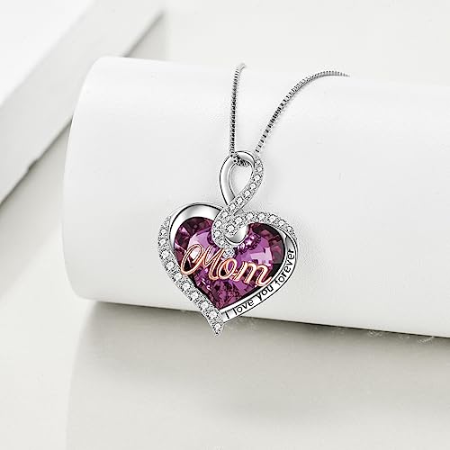 TOUPOP Mum Necklace Jewellery for Mother Sterling Silver Inifity Heart Pendant for Women Purple Crystal Necklace for Mother from Daughter, Birthdtay Gifts for Mum Mother's Day Gifts from Son