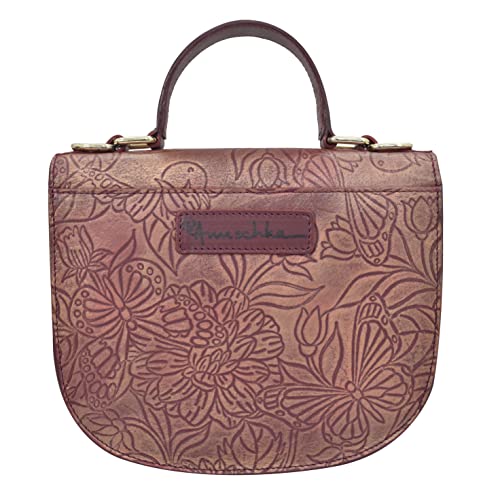 Anuschka Women’s Hand Painted Genuine Leather Flap Crossbody - Tooled Butterfly Wine