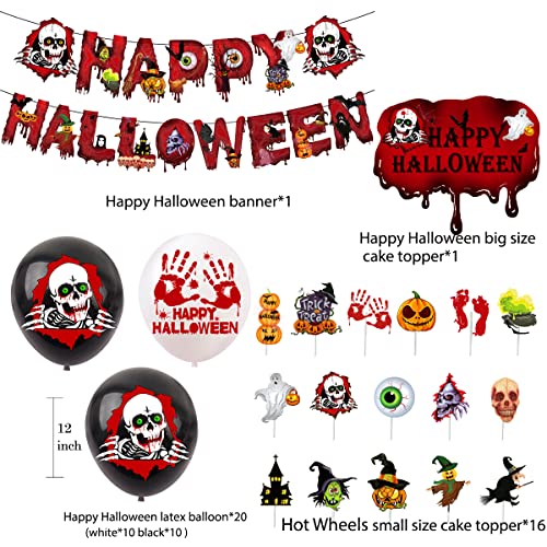 LONGSHUNXING Halloween Balloons Party Decorations Set 40 Pack Halloween Decor Including with 20pcs Creepy Halloween Banner Latex Balloons and 17pcs Halloween Cupcake Decorations