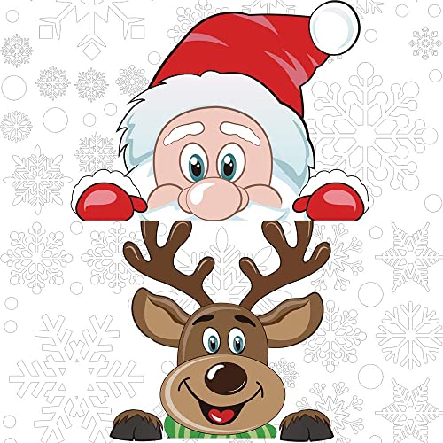 VEYLIN Christmas Window Stickers, 6 Sheet Peeping Santa & Rudolph Snowflakes Window Clings PVC Staic Stickers for Christmas Window Display