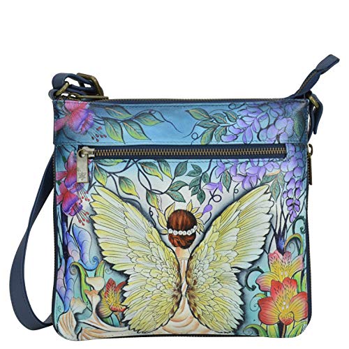 Anuschka Women’s Genuine Leather Expandable Travel Crossbody - Hand Painted Exterior - Enchanted Garden