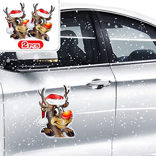 QSUM Christmas Decorations, Christmas Elk Magnets, 2 PCS Strong Magnetic Stickers Reflective Christmas Magnet for Fridge Cars Christmas Decoration