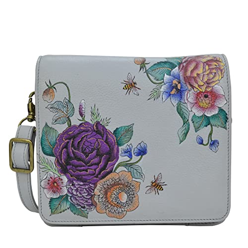 Anuschka Women’s Genuine Leather Small Messenger - Hand Painted Exterior - Floral Charm