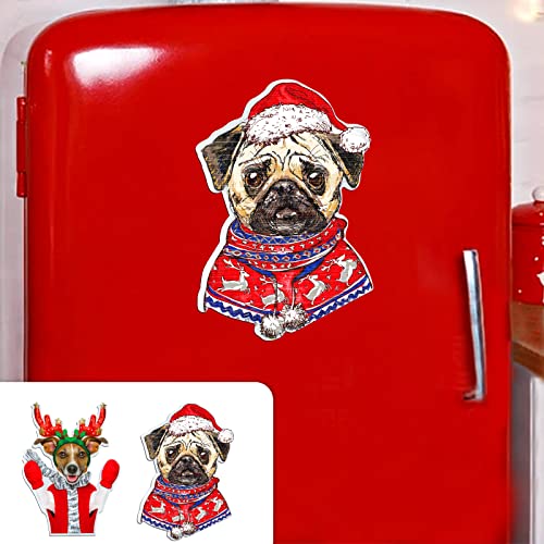 QSUM Christmas Magnets Decorations, Dogs Reflective Sticker 2 PCS Xmas Magnets Decorations for Fridge, Car for Dogs Pets Lovers