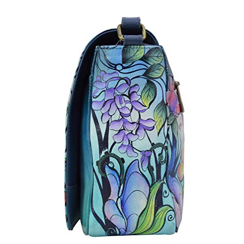 Anuschka Women’s Genuine Leather Medium Flap Crossbody Handbag - Hand Painted Exterior - Enchanted Garden