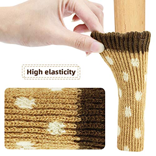 24Pcs Chair Socks, Double Knitted Thickening Chair Leg Floor Protectors Non Slip Pad Furniture Table Floor Protector Cap, Dots Brown