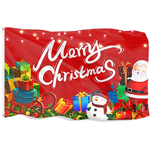 QSUM Merry Christmas Flag, 3x5 Ft Christmas Banner Red Christmas Flag New Year Holiday for Christmas Party Decoration Outdoor Indoor Xmas Flag