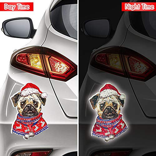 QSUM Christmas Magnets Decorations, Dogs Reflective Sticker 2 PCS Xmas Magnets Decorations for Fridge, Car for Dogs Pets Lovers