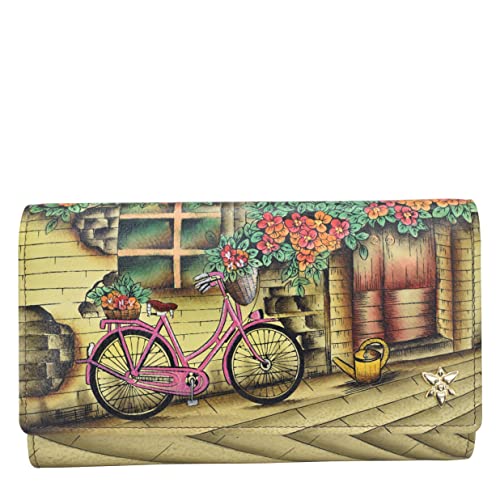 Anuschka Women’s Hand Painted Genuine Leather Checkbook Clutch with RFID - Vintage Bike