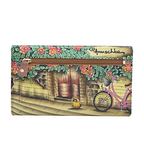 Anuschka Women’s Hand Painted Genuine Leather Checkbook Clutch with RFID - Vintage Bike