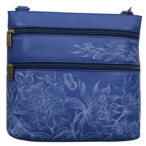 Anuschka Women’s Genuine Leather Crossbody With Front Zip Organizer -  Hand Painted Exterior - Garden of Delight