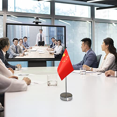 China Table Flag for Office Desk Decor, Chinese Desk Flag for Table Decor, Include Stainless Steel Base and Adjustable Pole