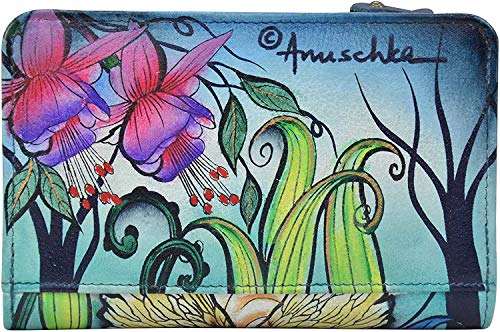 Anuschka Hand-Painted Women’s RFID Genuine Leather Two Fold Organizer Wallet - Enchanted Garden