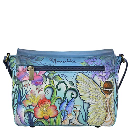 Anuschka Women’s Genuine Leather Medium Flap Crossbody Handbag - Hand Painted Exterior - Enchanted Garden