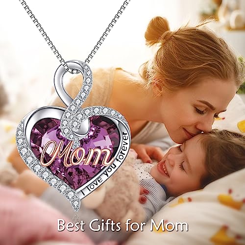 TOUPOP Mum Necklace Jewellery for Mother Sterling Silver Inifity Heart Pendant for Women Purple Crystal Necklace for Mother from Daughter, Birthdtay Gifts for Mum Mother's Day Gifts from Son