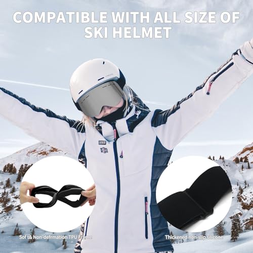 Ski Goggles, Snowboard Goggles, OTG Ski Glasses with UV400 protection, Anti Fog, Anti glare, REVO-Tech Ski Glasses Suitable for snowboarding, snowmobiles Sking Goggles for Men Women