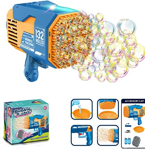 Bubble Machine for Kids,132&72 Holes Rocket Launcher Bubble Blaster Bubble Blower Toys, Outdoor Automatic Bubble Blower for Garden (132&72)