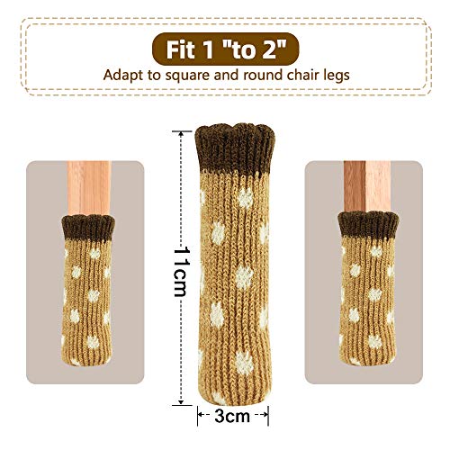 24Pcs Chair Socks, Double Knitted Thickening Chair Leg Floor Protectors Non Slip Pad Furniture Table Floor Protector Cap, Dots Brown