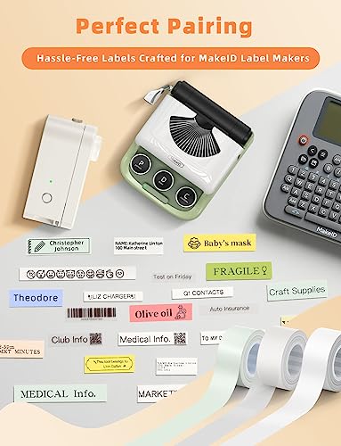 MakeID 0.63" x 13' Label Tape Compatible with MakeID Label Makers L1 Q1 Refills Waterproof Laminated Custom Stickers Office Labels Replacement 16mm x 4m