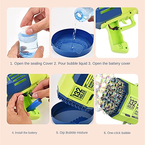 Bubble Machine for Kids,132&72 Holes Rocket Launcher Bubble Blaster Bubble Blower Toys, Outdoor Automatic Bubble Blower for Garden (132&72)