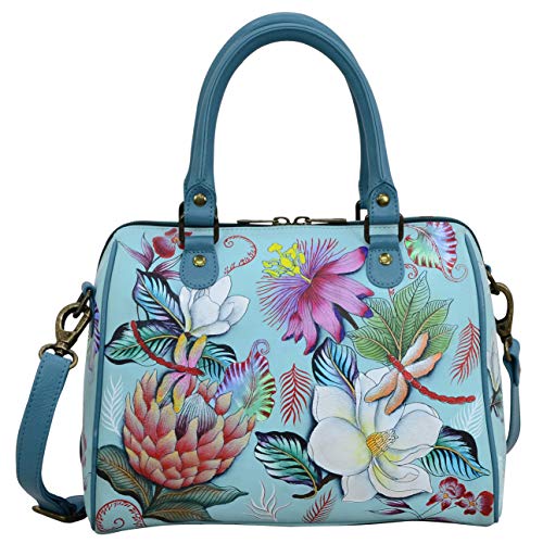 Anuschka Hand Painted Leather Women's Zip Around Classic Satchel - Jardin Bleu