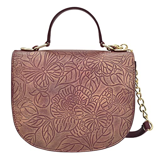 Anuschka Women’s Hand Painted Genuine Leather Flap Crossbody - Tooled Butterfly Wine