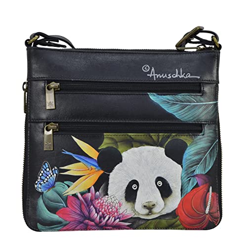 Anuschka Women’s Genuine Leather Expandable Travel Crossbody - Hand Painted Exterior - Happy Panda