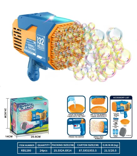 Bubble Machine for Kids,132&72 Holes Rocket Launcher Bubble Blaster Bubble Blower Toys, Outdoor Automatic Bubble Blower for Garden (132&72)