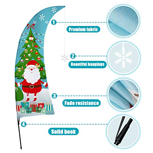 QSUM Christmas Garden Flag, Large Feather Swooper Flag with Pole Kit, Funny Xmas Yard Decorations, Christmas Party Decoration Supplies, Home Holiday Outdoor Decor