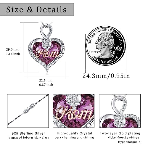 TOUPOP Mum Necklace Jewellery for Mother Sterling Silver Inifity Heart Pendant for Women Purple Crystal Necklace for Mother from Daughter, Birthdtay Gifts for Mum Mother's Day Gifts from Son