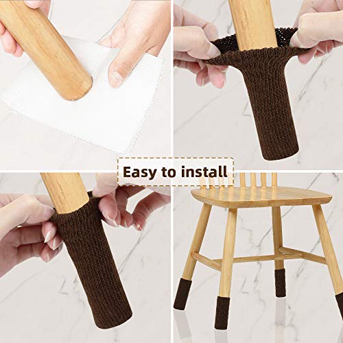 Chair Leg Floor Protectors, 24 PCS Chair Socks Protect Wood Furniture Carpet, Chair Feet Caps Anti Scratch Anti Noise, Brown