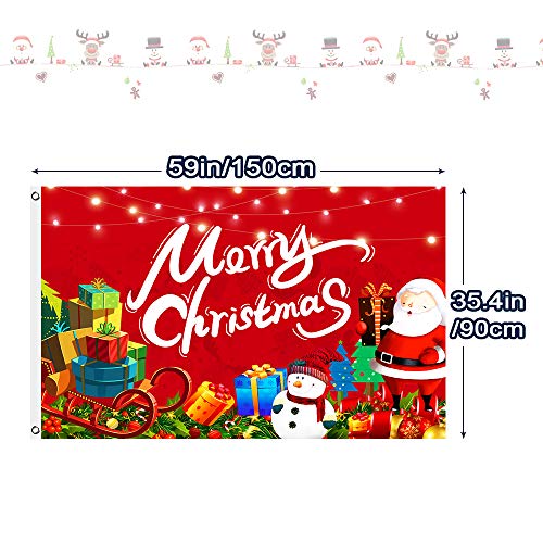 QSUM Merry Christmas Flag, 3x5 Ft Christmas Banner Red Christmas Flag New Year Holiday for Christmas Party Decoration Outdoor Indoor Xmas Flag