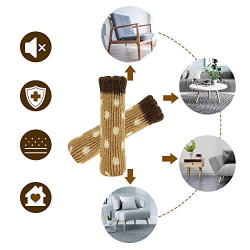 24Pcs Chair Socks, Double Knitted Thickening Chair Leg Floor Protectors Non Slip Pad Furniture Table Floor Protector Cap, Dots Brown