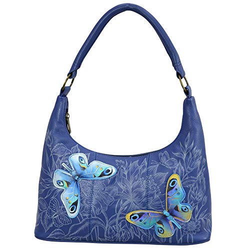 Anuschka Women's Hand Painted Genuine Leather Medium Top Zip Hobo - Garden of Delights