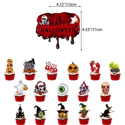 LONGSHUNXING Halloween Balloons Party Decorations Set 40 Pack Halloween Decor Including with 20pcs Creepy Halloween Banner Latex Balloons and 17pcs Halloween Cupcake Decorations