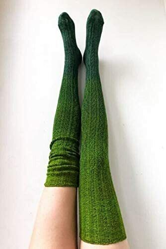 Thigh High Socks for Ladies Girls Fashion Knee Socks Knitted Stretchy Long-Green