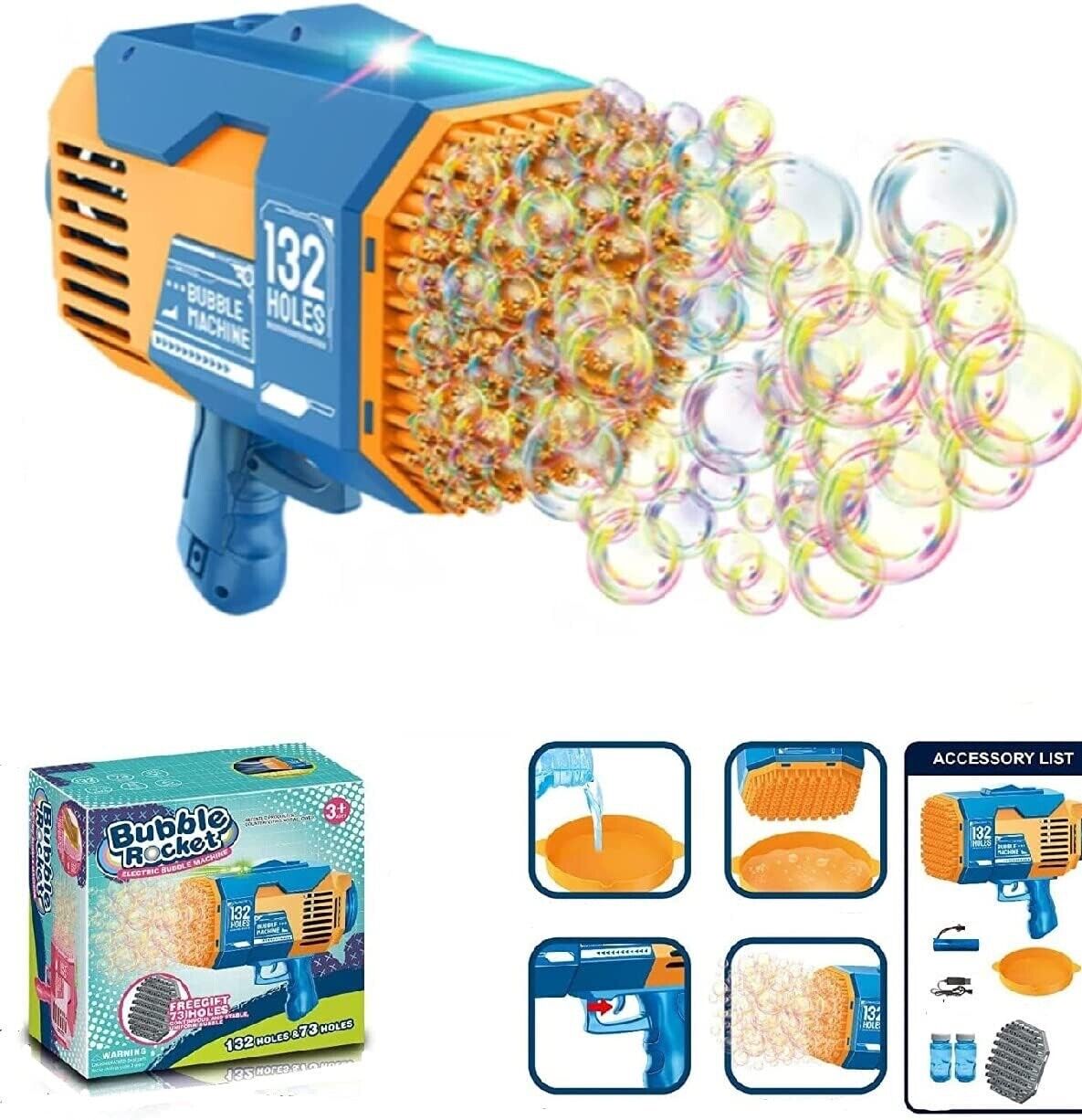 Rocket Launcher Bubble Blaster Bubble Machine for Kids (132&72 Holes) - Outdoor