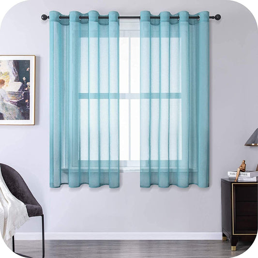 Sky Blue Faux Line Curtain For Bedroom - Luxury Solid Patio Door Curtain