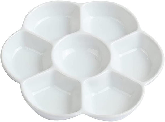 7-Well Studio Porcelain Palette Tray - Ceramic Mixing Colour Tray - White Tray