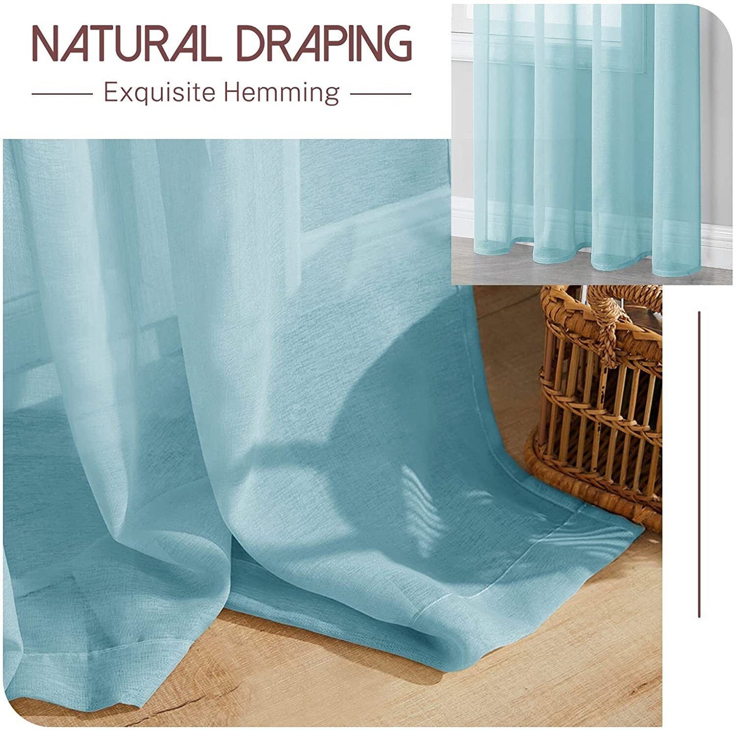 Sky Blue Faux Line Curtain For Bedroom - Luxury Solid Patio Door Curtain