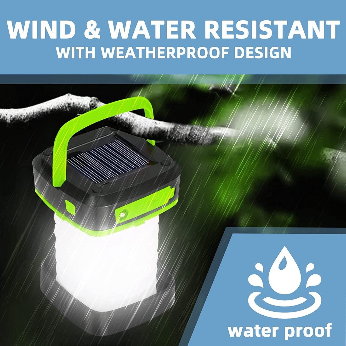 Grezea LED Camping Lanterns - Solar Powered or USB Rechargeable green