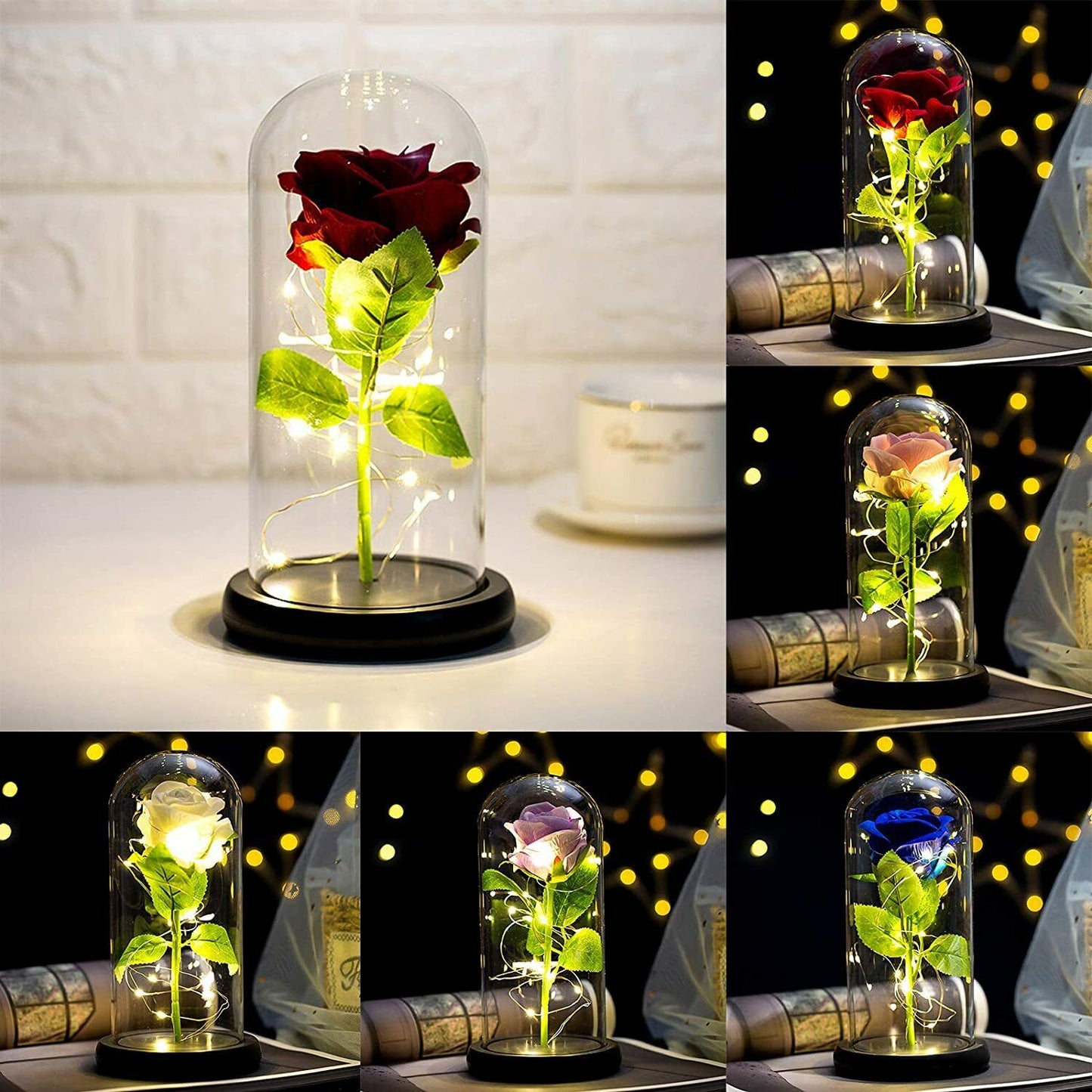 Roses and Warm LED Lights Container Gift- Blue rose+Warm LED lights