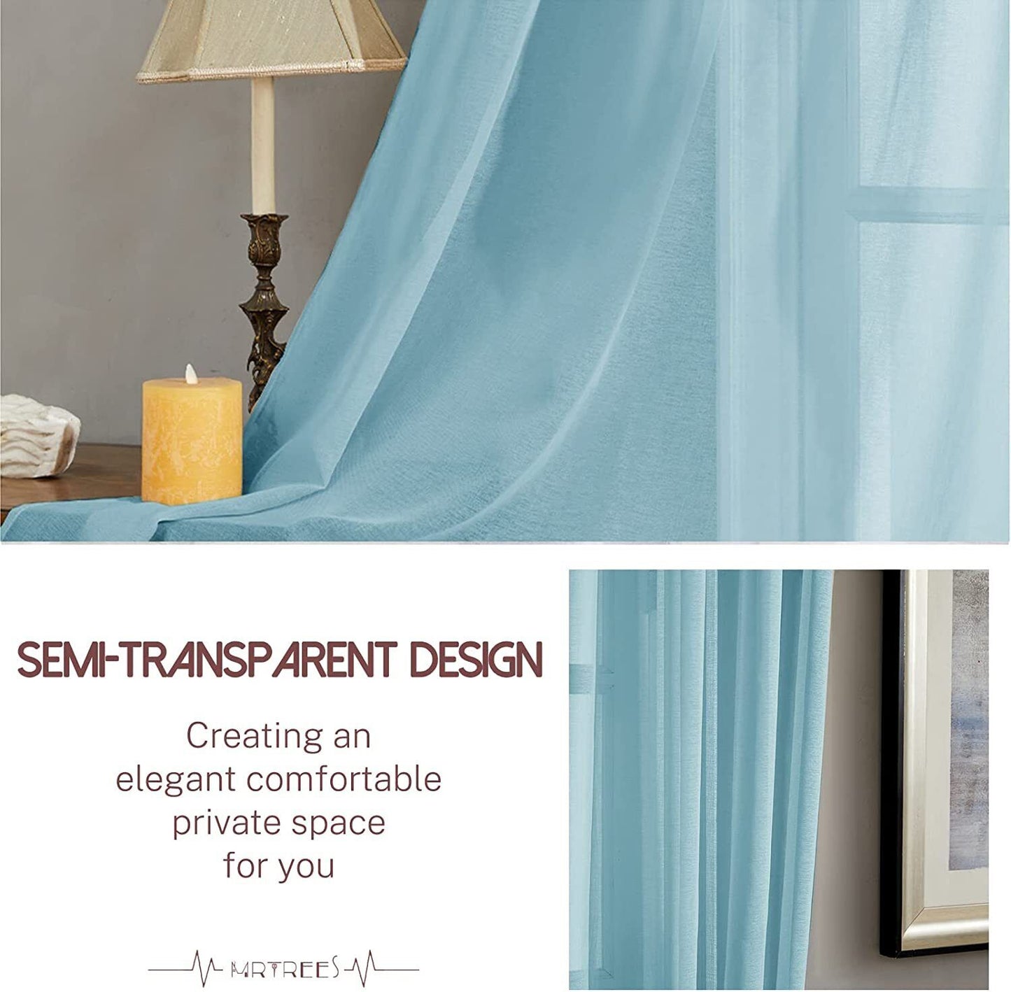 Sky Blue Faux Line Curtain For Bedroom - Luxury Solid Patio Door Curtain