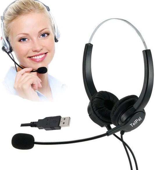 Noise Cancelling Headphones with Mic For Call Centre - Corded Hands-Free For PC