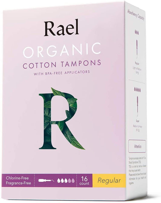 Chlorine-Free Regular Use Tampons - 100% ORGANIC Cotton Tampons - Plastic Tampon