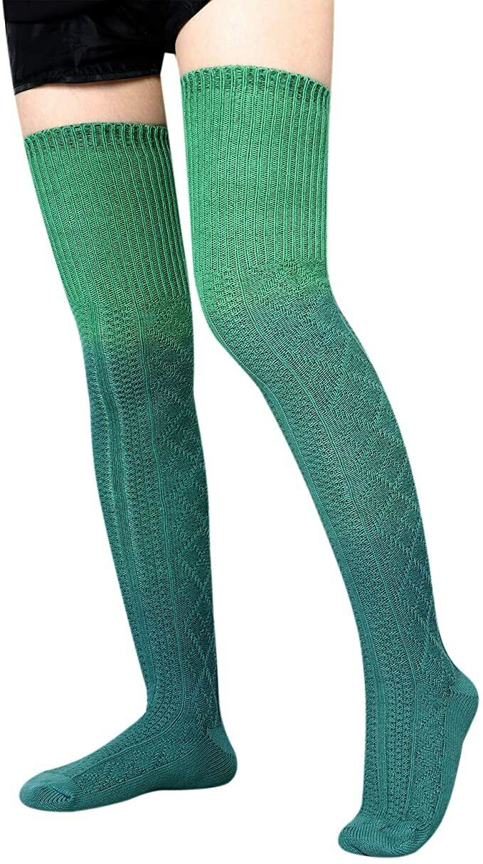 Thigh High Socks for Ladies Girls Fashion Knee Socks Knitted Stretchy Long-Green